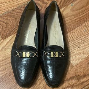 Ferragamo crocodile black loafers size 8.5B